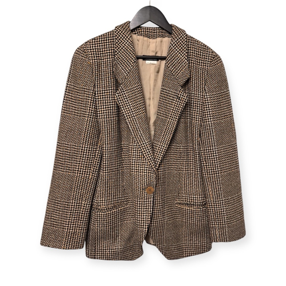 Giorgio Armani Wool Plaid Textured Blazer Quiet Luxury